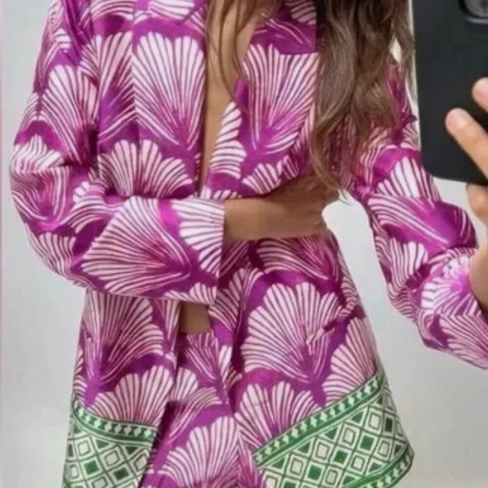 Zara Satin Effect Printed Blazer (NWT)